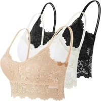 3 PCS Lace Bralette for Women with Strap Sunflower Wrapped Bralettes Deep V Neck Padded Sports Comfort Seamless Bras