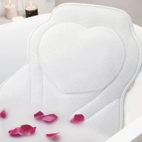 LuxStep Bath Pillow-Bathtub Pillow with Air Mesh Fabric & 6 Non-Slip Suction Cups, Bath Pillows for Tub Head, Neck and Back Support, Bath Accessories Spa Gifts, White