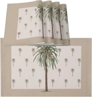 Tropical Placemats for Dining Table Set of 4, Palm Tree Placemat Cotton Linen Place Mats for Kitchen/Dining, Non Slip, Washable Table Mats Summer Placemats 13x19