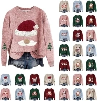 Ugly Christmas Sweaters for Women 2024 Textured Sweatshirt Long Sleeve Crewneck Shirts Cute Santa Pullover Tops