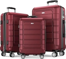 SHOWKOO Luggage Sets Expandable PC+ABS Durable Suitcase Double Wheels TSA Lock 3pcs Red Wine