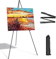 Display Black Easel Stand for Wedding Sign - Artist Instant Tripod Collapsible Portable Floor Easel for Posters- 63" Adjustable Easy Folding Metal Stand for Display Show, Arts, Painting