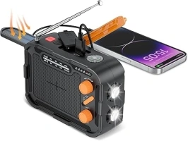 Emergency Crank Weather Radio,5000mAH Solar-Powered, Hand Crank AM/FM Radio with Rechargeable Battery, USB Charging Port, Flashlight, and Reading Light for Both Indoor and Outdoor Survival