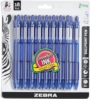 Zebra Pen Z-Grip Retractable Ballpoint Pen, Medium Point, Blue Ink, 18-Pack, Model Number: 22258