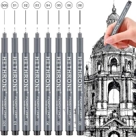 Hethrone Pens set, Waterproof Ink Drawing Pens for Artists Sketching, Writing, 8 Size Black