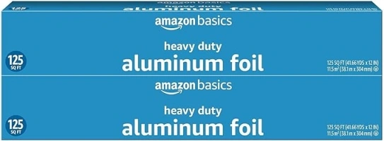 Amazon Basics Heavy Duty Aluminum Foil, 125 Sq Ft, Pack of 2