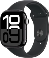 Apple Watch Series 10 [GPS + Cellular 46mm] with Jet Black Aluminium Case with Black Sport Band - S/M. Fitness Tracker, ECG App, Always-On Retina Display, Water Resistant