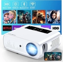 GROVIEW Projector, 15000lux 490ANSI Native 1080P WiFi Bluetooth Projector, 300