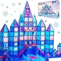 Little Pi 102pcs Frozen Princess Castle Magnetic Tiles Building Blocks - 3D Diamond Blocks, STEM Educational Toddler Toys for Pretend Play, 4 Year Old Girl Birthday Gifts Kids Ages 3 5 6 7 8 - Blue