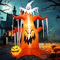 GOOSH 10 FT Halloween Inflatables Tree Outdoor Decorations Blow Up Yard Scary Dead Tree with Pumpkin and Ghost with Built-in LEDs for Garden Lawn Indoor Party Decor