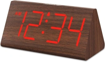 DreamSky Wooden Digital Alarm Clocks for Bedrooms - Electric Desk Clock with Large Numbers, USB Port, Battery Backup Alarm, Adjustable Volume, Dimmer, Snooze, DST, 12/24H, Living Room Wood Décor (Red)