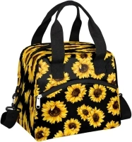 Sunflower Flower Insulated Lunch Bag for Women Men Adult Kids Reusable Freezable Lunch Tote Bag Organizer Sunflower Floral Cooler Lunch Box with Adjustable Shoulder Strap for Work School and Picnic