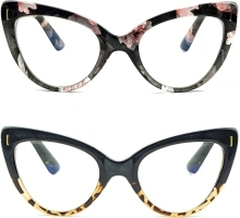 Cat Eye Frame Ladies Computer Reading Glasses Stylish Blue Light Blocking Readers for Women 2 Pairs 2.25